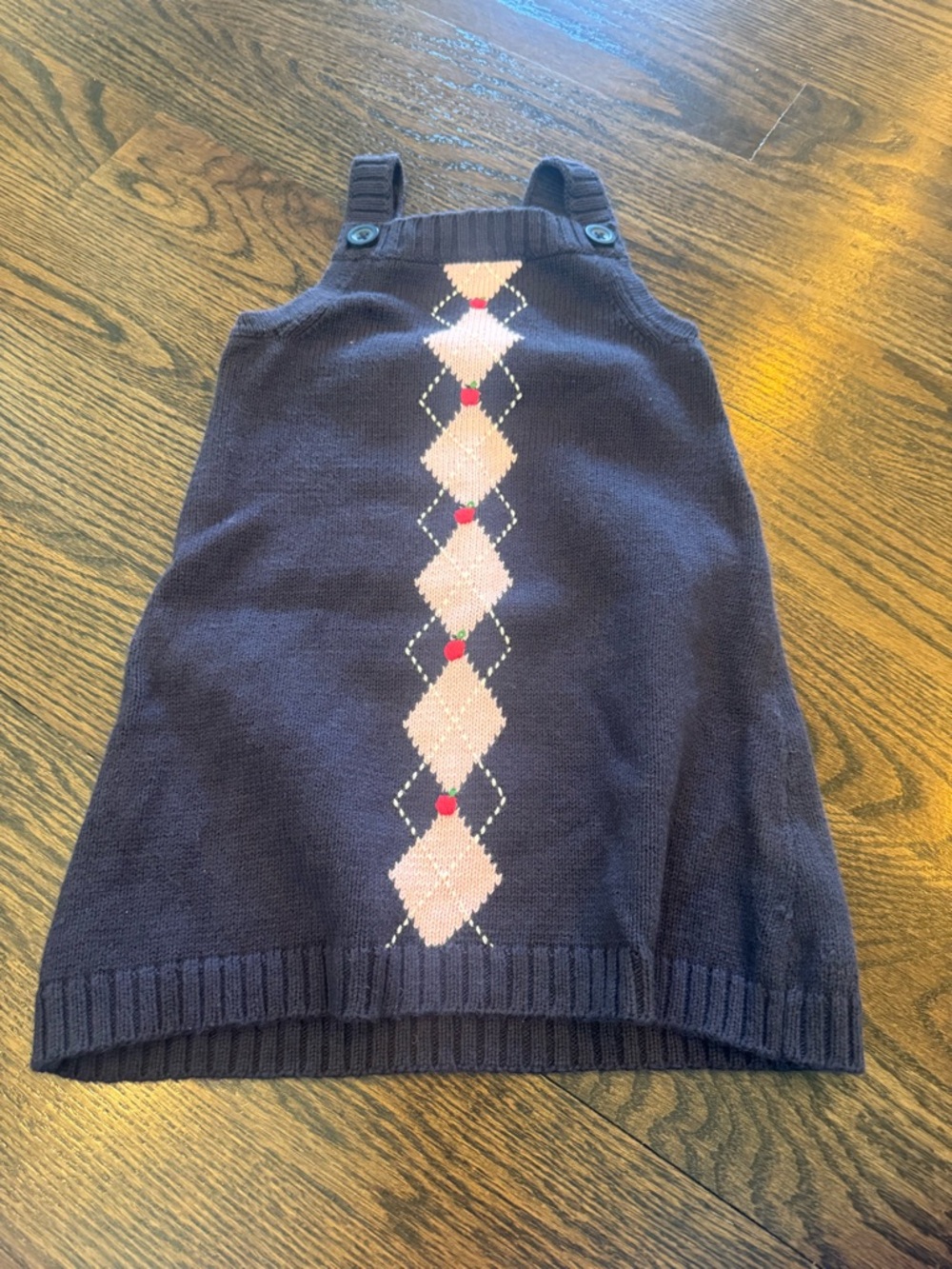Gymboree Navy sweater Dress with Pink Argyle and Red apple Accents